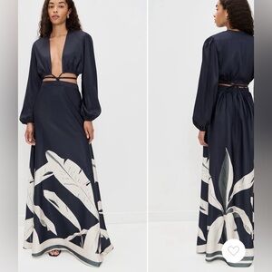 DIARRABLU Maxi Dress with Jacquard Leaf Pattern, size Large